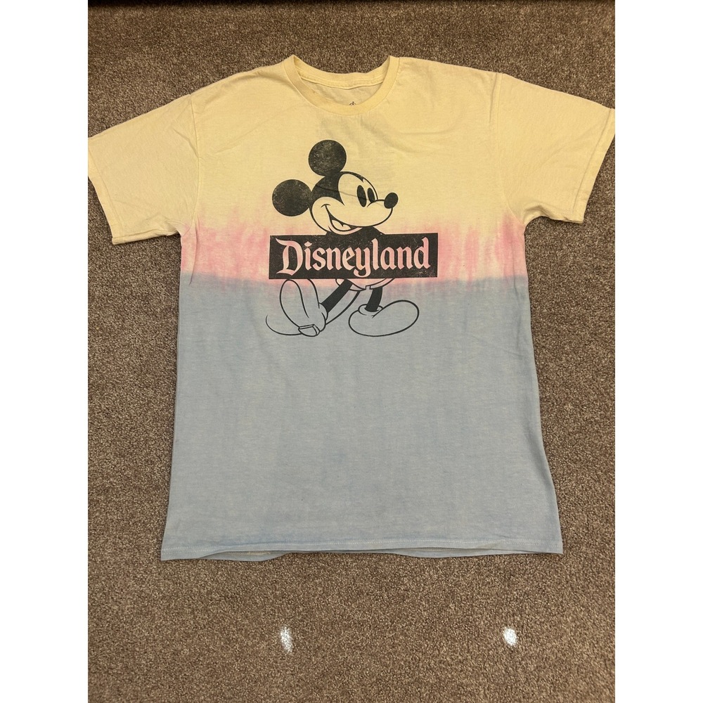 Disney T-Shirt Mens Medium Blue Yellow Dip Dye Mickey Mouse Disneyland Excellent